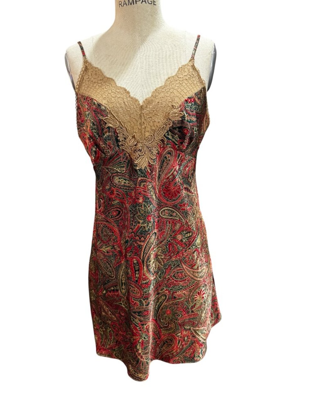 Vintage 1980s Victoria’s Secret Gold Label Paisley Lace Slip Dress L